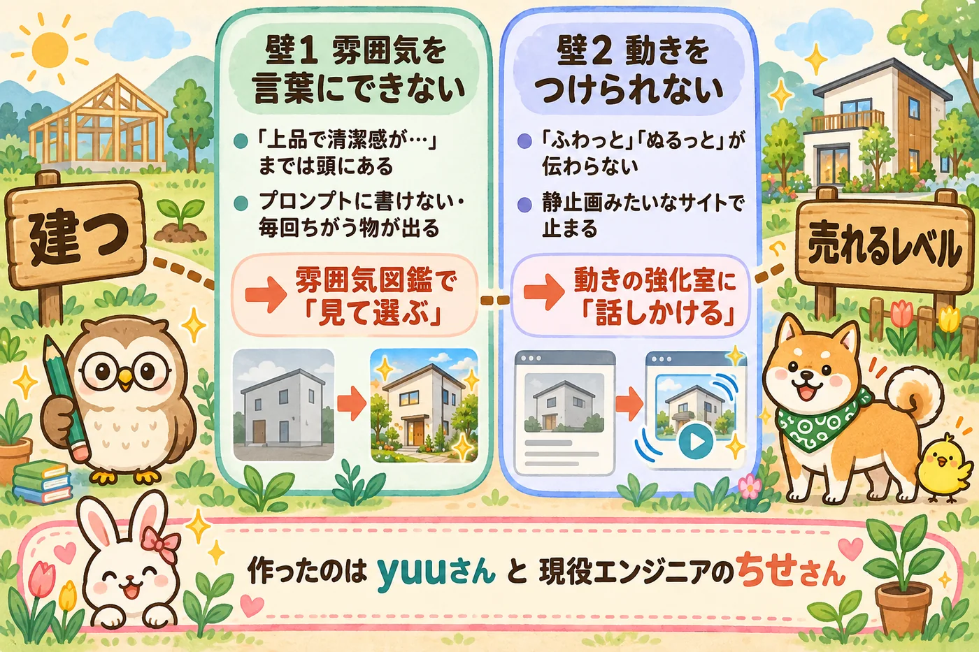 2つの壁: 「建つ」と「売れるレベル」のあいだに壁が2つ。どちらも道具で越える。