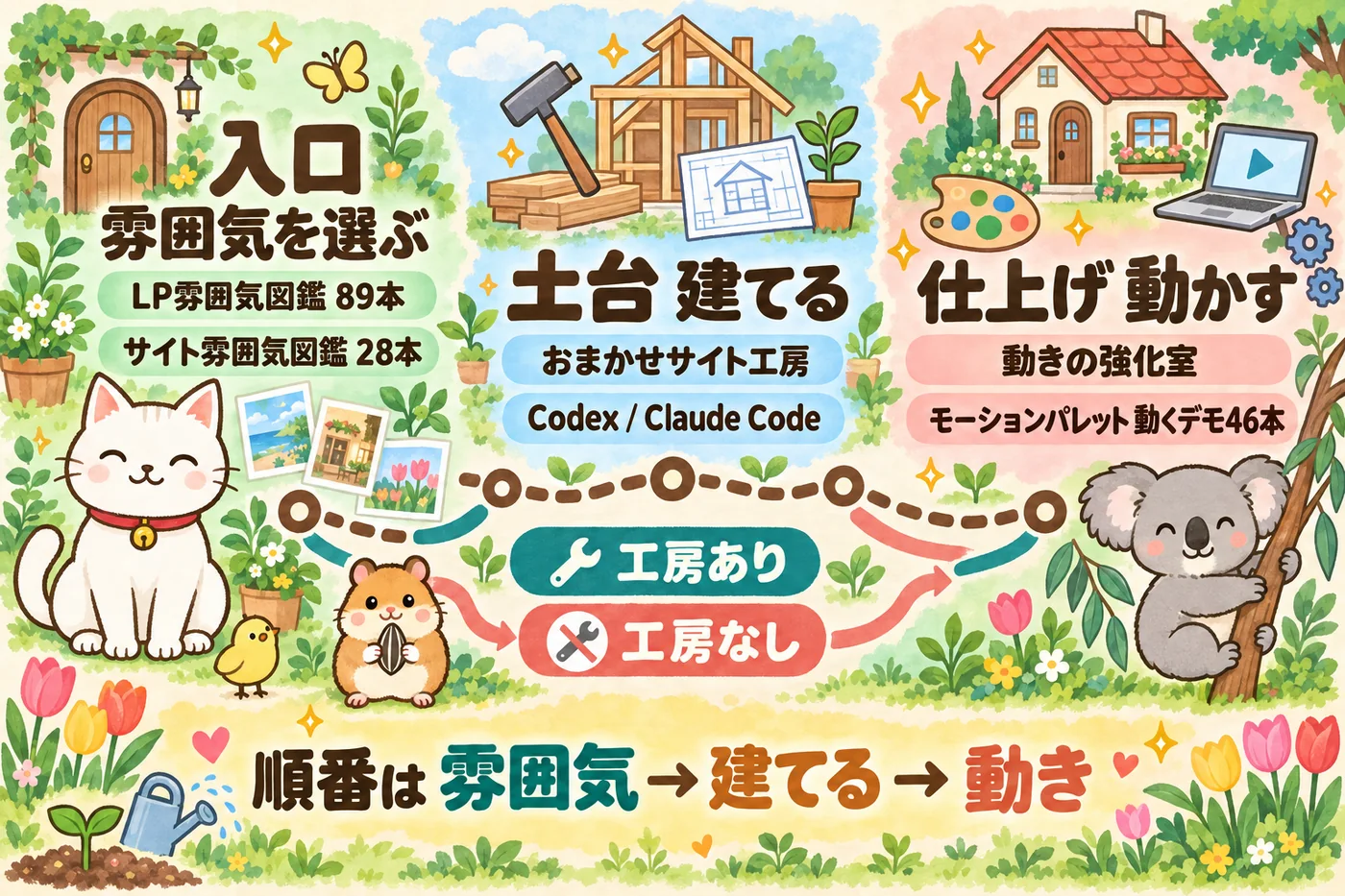 入口→土台→仕上げの3段: 工房があってもなくても、同じ3段を通る。